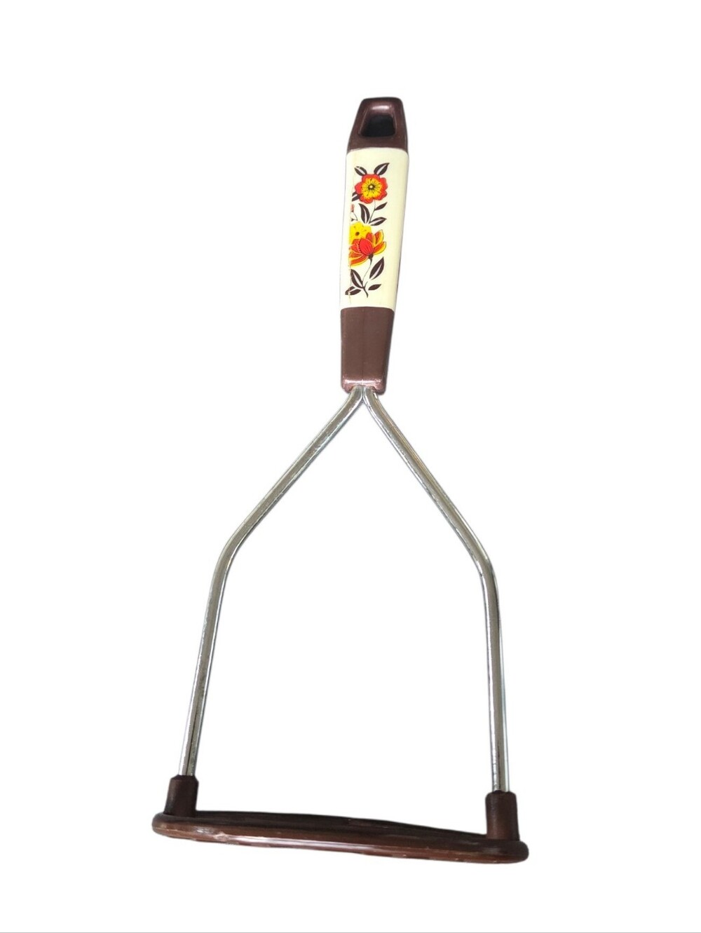 Vtg Mcm Floral Masher Utensil Brown
